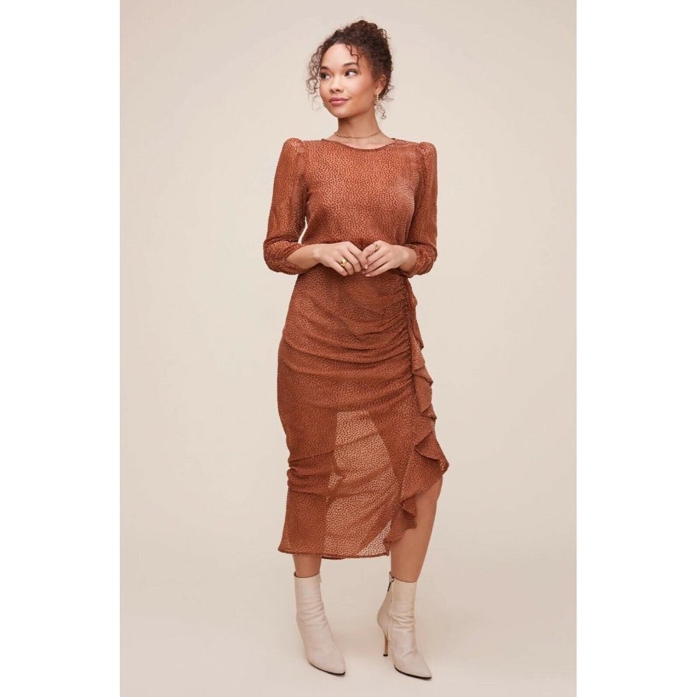 ASTR the Label Samara Dress Ginger Brown Ruffle Party Cocktail XS NWOT $148